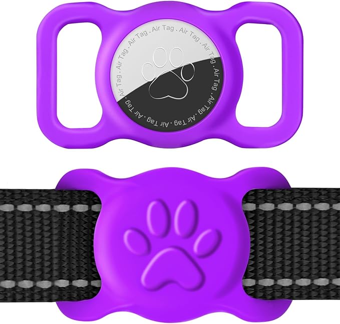 Dynmeow Dog Cat Collar Holder Compatible with Airtag, Anti-Lost Silcione Holder for 3/4-1" inch Wide Collar, Purple, M(1 Pack)