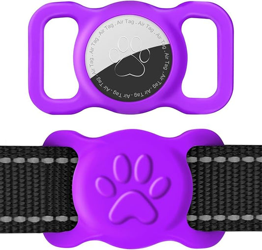 Dynmeow Dog Cat Collar Holder Compatible with Airtag, Anti-Lost Silcione Holder for 3/4-1" inch Wide Collar, Purple, M(1 Pack)