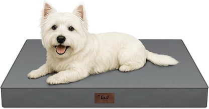 Tail Stories Outdoor Dog Bed for Small Dogs & Cats, Waterproof Dog Crate Mat Orthopedic Egg Crate Foam with Washable Removable Oxford Cover, Grey