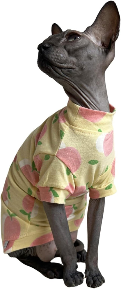 Limited Edition Sphynx Cat Cotton T-Shirts Hairless Cat Sweatshirt Pet Kitten Clothes Round Collar Kitten Shirts Vest Cats & Small Dogs Apparel (Peach, M (5.5-6.6 lbs))