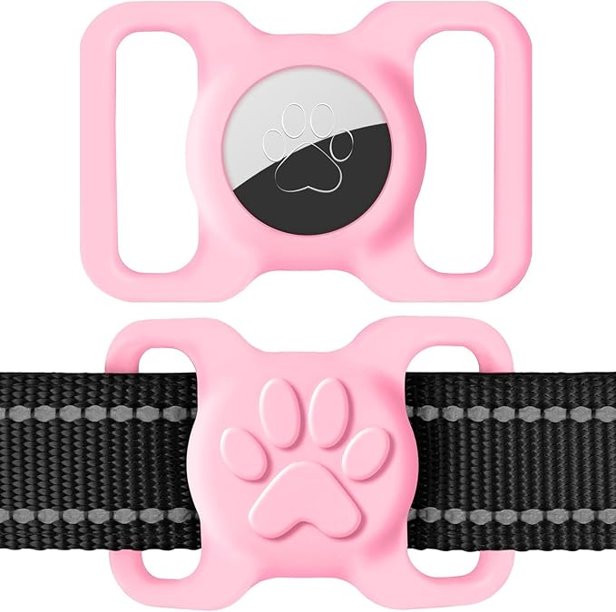 Dynmeow Dog Cat Collar Holder Compatible with Airtag, Anti-Lost Silcione Holder for 1.2 and 1.5 inch Wide Collar, Pink, L(1 Pack)