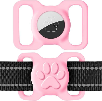 Dynmeow Dog Cat Collar Holder Compatible with Airtag, Anti-Lost Silcione Holder for 1.2 and 1.5 inch Wide Collar, Pink, L(1 Pack)