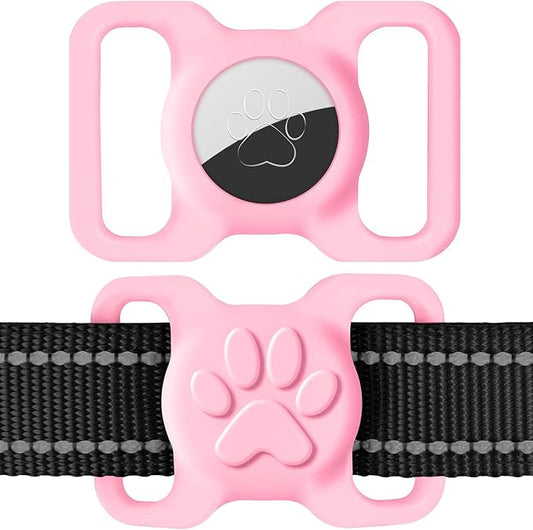 Dynmeow Dog Cat Collar Holder Compatible with Airtag, Anti-Lost Silcione Holder for 1.2 and 1.5 inch Wide Collar, Pink, L(1 Pack)