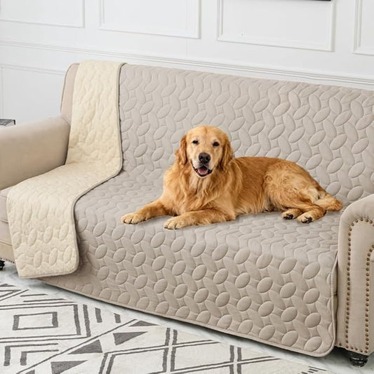 Ameritex Waterproof Pet Bed Cover Anti-Slip Dog Bed Blanket for Sofa and Furniture Waterproof New Pattern Design (Khaki, 82x82 Inch (Pack of 1))
