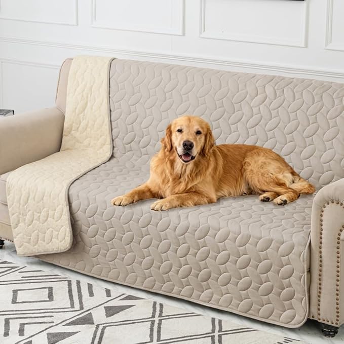 Ameritex Waterproof Pet Bed Cover Anti-Slip Dog Bed Blanket for Sofa and Furniture Waterproof New Pattern Design (Khaki, 82x102 Inch (Pack of 1))