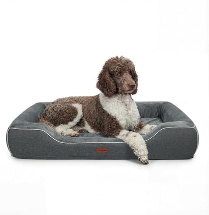 hush bone 42 Inch XL Orthopedic Dog Couch Bed for Large Dogs Up to 80 lbs,Cooling Gel Memory Foam + Egg Crate Foam,Waterproof Removable Washable Cover,4-Sided Bolster,Non-Slip Bottom,Dark Grey