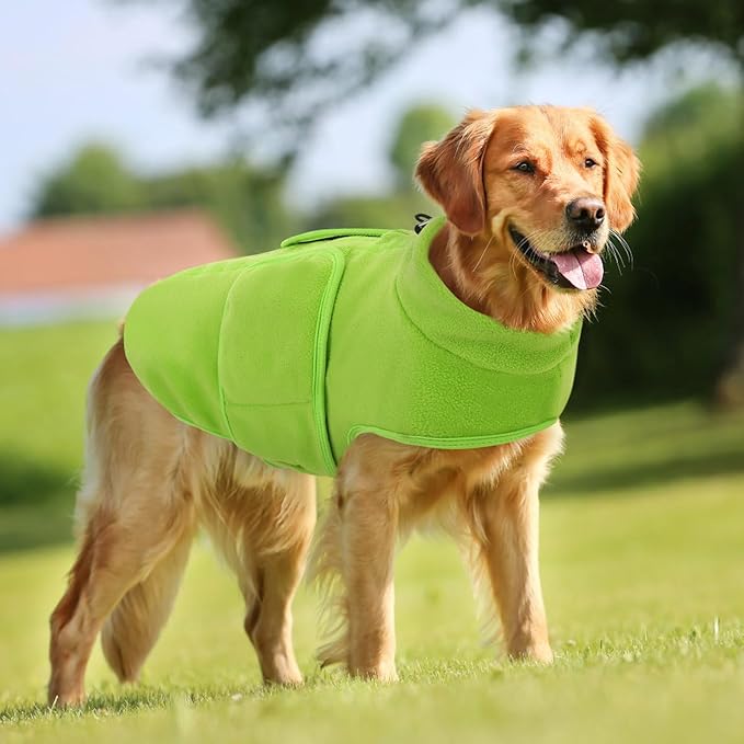 Queenmore XXL Dog Sweater, Soft Fleece Vest Pullover Dog Jacket with Leash Hole, Warm Winter Dog Clothes Cold Weather Doggy Dachshund Sweaters for Large Dogs Cats Boy or Girl (Green, XXL)