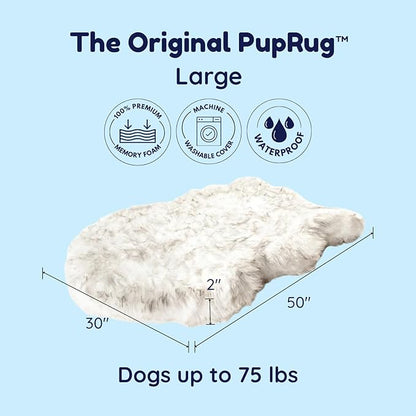 PAW BRANDS PupRug Orthopedic Dog Bed for Large Dogs with Fluffy Soft Faux Fur and Memory Foam for Joint Pain Relief, Machine Washable and Waterproof Couch Bed, White with Brown Accents, Large/XL