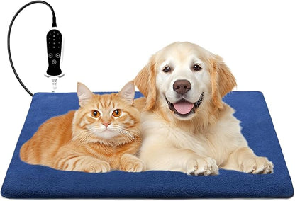 Quwzayail Extra Large Dog Heating Pad, Whelping Supplies Heated Dog Bed, 9 Gears and time Settings with Automatic Shut-Off,Chew Resistant Steel Cord (47.0" L x 30.0" W x 0.5" Th, Blue Pattern)