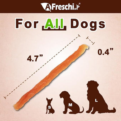A Freschi srl Turkey Tendons for Dogs, USA-Sourced, Healthy Dog Treats, Rawhide-Free Puppy Chews, All Natural, Hypoallergenic Dog Treats, Soft Strips with Pumpkin, 3.5 oz Pack