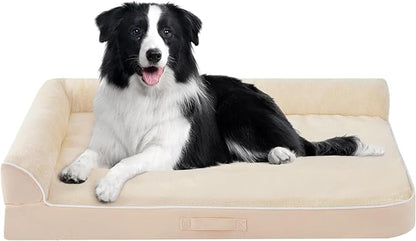 Dog Bed Large Sized Dogs, Orthopedic Dog Bed for Large Dogs, Waterproof Pet Bed with Washable Removable Cover, L-Shaped Pet Couch with Portable Handle 36"x27"x6.5", Beige