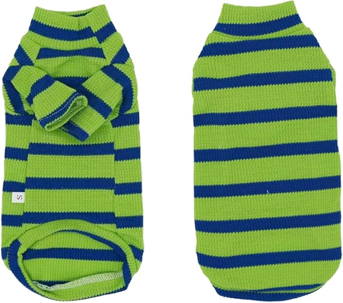 Snixfever Striped Waffle Knit Shirt for Sphynx Cat, 2-Leg Long Sleeve Lightweight Outfit for Hairless Cats, Soft All-Season Pet Clothes (Green, Small (2.5-3.5lbs))