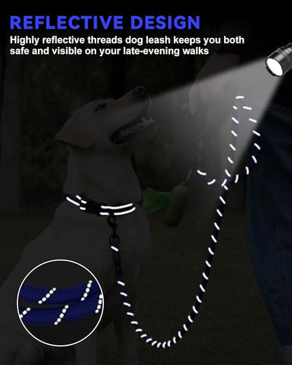Dynmeow Reflective Dog Collar and Leash Set, 6FT Strong Climbing Rope Leash with Padded Handle, Adjustable Pet Collar with Soft Neoprene Padding for Large Dogs, Navy-Blue, L