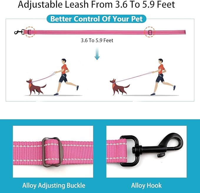 Reflective Dog Collar and Leash Set with Safety Locking Buckle Nylon Pet Collars Adjustable for Small Medium Large Dogs 3 Sizes(Hotpink&L)
