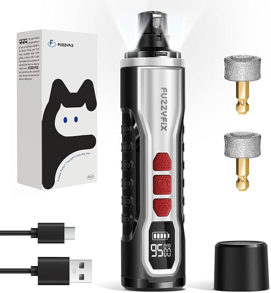 FuzzyFix Dog Nail Grinder, Nail Clippers with LED Light, USB Rechargeable Electric Dog Nail Trimmer 5-Speed Paws Grooming & Smoothing for Large Medium Small Dogs Cats Pet