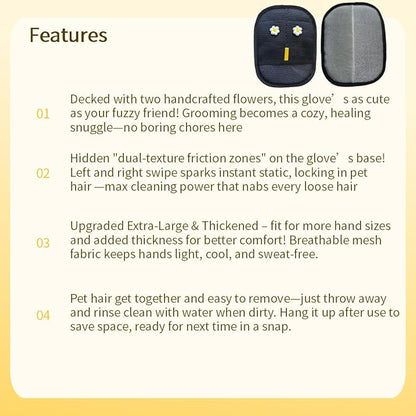 Reusable Electrostatic Pet Hair Removal Glove for Dogs & Cats, Extra Large Thickened Pet Grooming Magic Mitt for Furniture, Sofa & Clothes