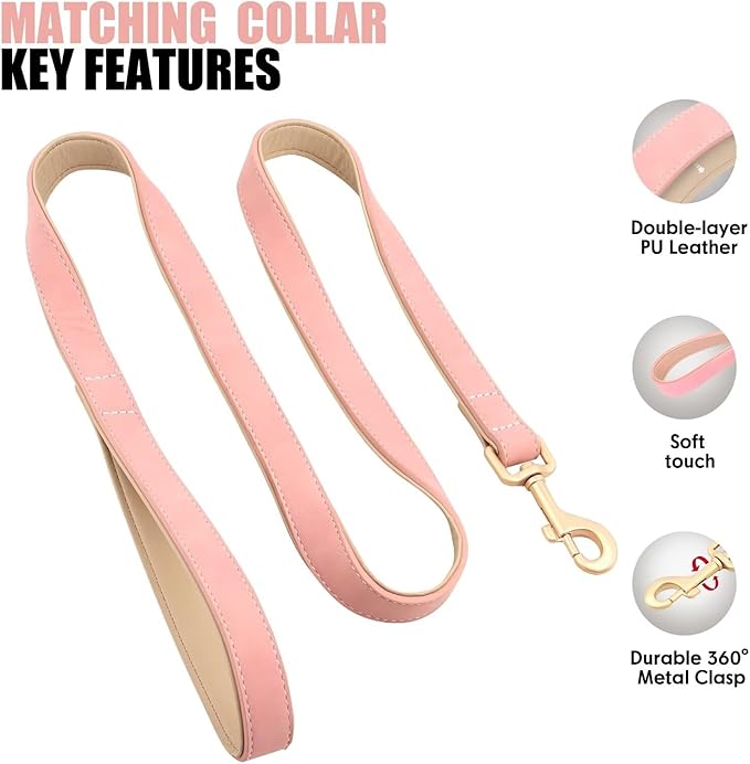 Beirui Soft Padded PU Leather Dog Collar and Leash Set, Durable Dog Leash and Collar Set with Metal Buckle, Breathable Pet Collars with 4FT Leash for Small Dogs(Pink, Neck 10-13")