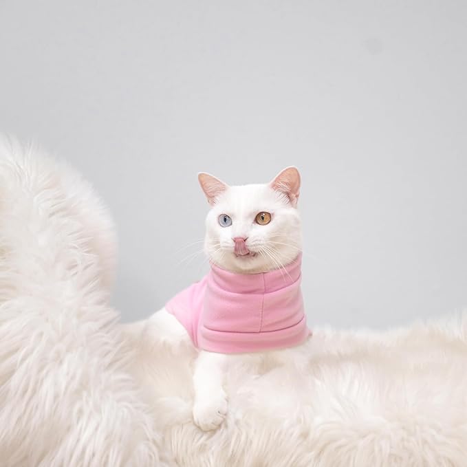 EXPAWLORER Soft Cat Sweater - Sweaters for Cats Only Warm Kitten Clothes, Fall and Winter Pet Coat Pullover Design, Fleece Sweatshirt Clothing Also for Puppy Small Dogs, Pink Small
