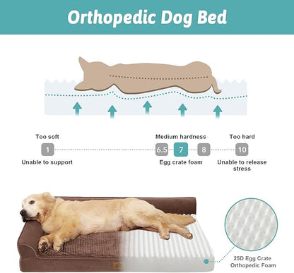 COZY KISS Orthopedic Dog Bed for Large Medium Size Dog, Dogs Crate Bed, L Shaped Foam Anti-Slip Bottom Pet Cat Sofa with Washable Removable Cover, Suitable for Pet Up to 75 lbs, 36x27x6.5 inch, Brown