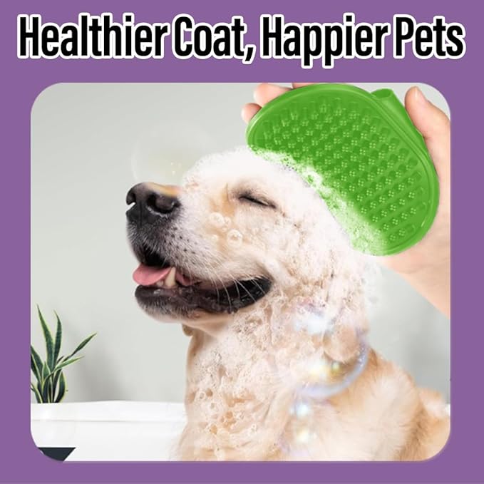 Woofs and Purs 2 Pcs Self Cleaning Slicker Brush & Bath Brush For Dogs and Cats - Skin Friendly Deshedding Dog Brush Suitable For Shedding & Haired Pets, Green