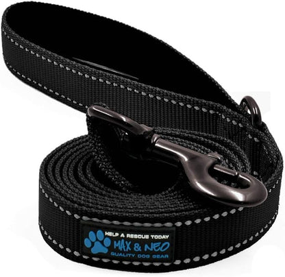 Max and Neo Small Dog Reflective Nylon Leash - Donate a Leash to Dog Rescue for Each Sold (Black, 4x5/8)
