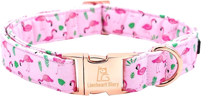 Lionheart glory Valentine's Day Collar, Flamingos Print Dog Collar for Large Pink Dog Collars Spring Female Pet Gift Adjustable Heavy-Duty Dog Collar Holiday