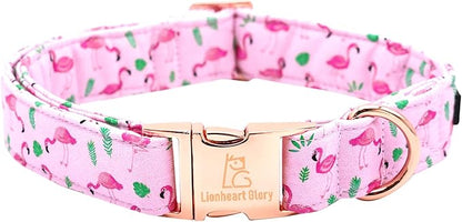 Lionheart glory Valentine's Day Collar, Flamingos Print Dog Collar for X-Small Pink Dog Collars Spring Female Pet Gift Adjustable Heavy-Duty Puppy Collar Holiday