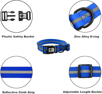 NIMBLE Dog Collar Waterproof Pet Collars Anti-Odor Durable Adjustable PVC & Polyester Soft with Reflective Cloth Stripe Basic Dog Collars S/M/L Sizes (Large (15.35”-24.8”inches), Blue)