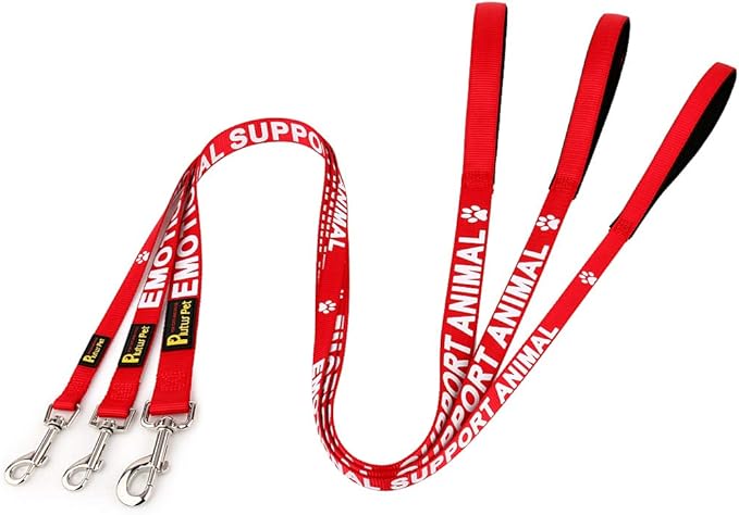 Plutus Pet Emotional Support Animal Leash with Soft Neoprene Padded Handle,Printed in Large Letters on Both Sides,4ft Long,Red,1" Wide for Large Dogs