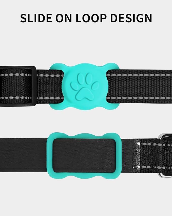 Dynmeow Dog Cat Collar Holder Compatible with Airtag, Anti-Lost Silcione Holder for 3/4-1" inch Wide Collar, Turquoise, M(1 Pack)