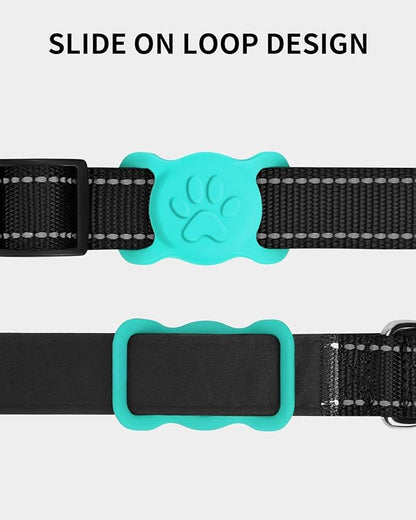 Dynmeow Dog Cat Collar Holder Compatible with Airtag, Anti-Lost Silcione Holder for 3/4-1" inch Wide Collar, Turquoise, M(1 Pack)