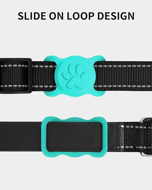 Dynmeow Dog Cat Collar Holder Compatible with Airtag, Anti-Lost Silcione Holder for 3/4-1" inch Wide Collar, Turquoise, M(1 Pack)