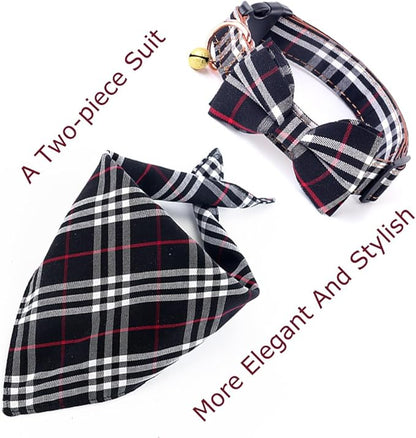Yizepet Dog Collar with Bow Tie- Adjustable pet Collar for Dogs with Plastic Buckle Collar, Stylish Pattern for Small Medium or Large Boy and Girl Dog and Cat