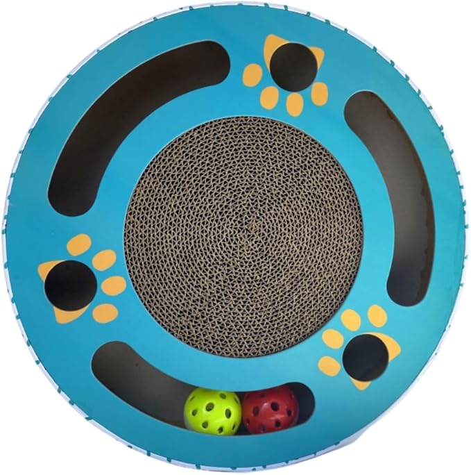 Jollytail Interactive cat Toys for Indoor Cats Scratch pad with 2 Bell Balls and Kitten Tunnel and Scratching Board 11.81 Inch Round