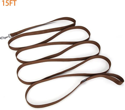 Siumouhoi Strong Durable Nylon Dog Training Leash, 1 Inch Wide Traction Rope, 6 ft 10ft 15ft Long, for Small and Medium Dog (Brown, 15 Feet)