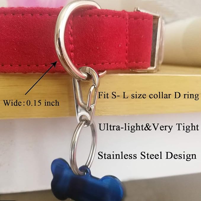 Dog Tag Clips / 2 Pack/Multiple Size 304 Stainless Steel Quick Clip with Rings/Easy Change Dog Cat ID Tag Holder for Small pet Collars and Harnesses.(2 Small Silver)