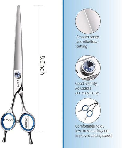 Straight Left Handed Dog Grooming Scissors 8.0'' Long Shears for Grooming Dogs Poodle Large Pet Japanese 440C Stainless Steel Super Sharp(8.0'' Straight)