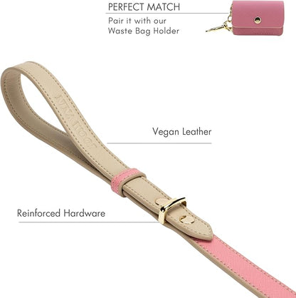 Nina Woof Rio Vegan Leather Dog Leash (4ft) Padded Luxury Dog Lead - Dog Leash Large Dogs, Dog Leashes for Medium Dogs & Ideal Long Dog Leash and Compatible with Dog Collars (Pink)