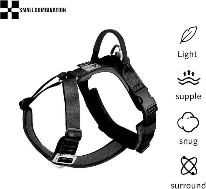 Adjustable Dog Harness with Handle, Padded Comfort,Small, Medium and Large Dogs (Black, M)