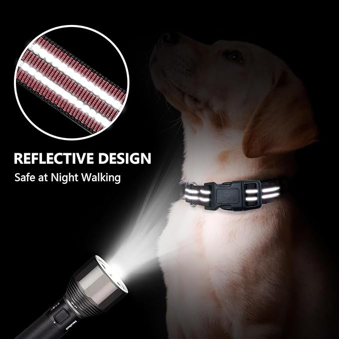 Hikiko Martingale Dog Collars Reflective Nylon Dog Collar with Quick Release Buckle Adjustable Training No Slip Dog Collar (Small, Burgundy)