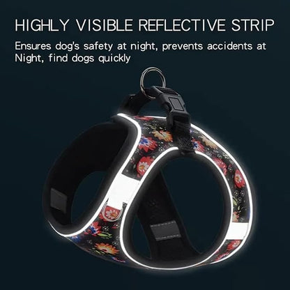 Step in Dog Harness No Pull Flower Adjustable Soft Mesh Padded Reflective Pet Vest Harness and Leash Set for Small Medium Dogs