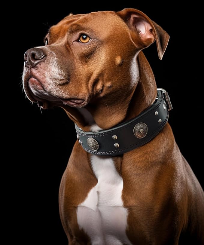 Leather Dog Collar, 2 inches Wide Heavy Duty Genuine Leather Collars, Handmade, Soft, and Luxury, Eye-catching Best Choice for Large and Medium Breed Dogs, Black 15-19 ins
