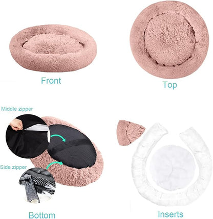 SAVFOX Plush Calming Dog & Cat Beds - Donut Shaped, Comfy Cuddler in Faux Fur, Washable, Multiple Sizes XS-XXL