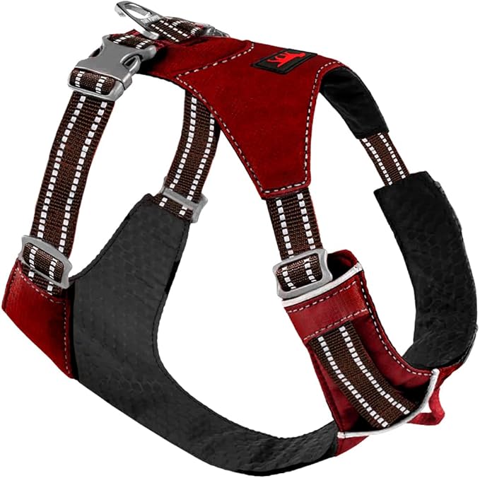 Tuff Pupper All-Day Wear Dog Harness | for Walking, Trail Running, Hiking | Front & Back Leash Clips | Reflective Trim | Easy On/Off Buckles | Lightweight Breathable | No Pull Design (XS, Red)