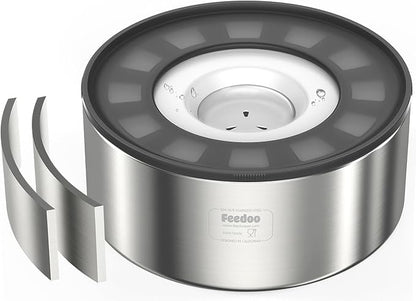 Feedoo 2L No Spill Water Bowl for Dogs, Double-Wall Stainless Steel with Splash-Proof Paws Lid and Floating Disk, Non-Slip Base, Easy to Clean Slow Water Feeder for Small Medium Dogs