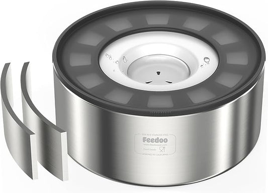 Feedoo 2L No Spill Water Bowl for Dogs, Double-Wall Stainless Steel with Splash-Proof Paws Lid and Floating Disk, Non-Slip Base, Easy to Clean Slow Water Feeder for Small Medium Dogs