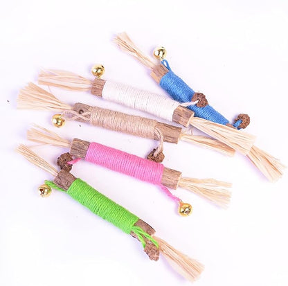 JoyArrive Natural Dried Matatabi Cat Chew Stick with Gall Fruit, Raffia Grass & Bell Ball Toys for Cat, Silvervine Sticks Interactive Catnip Toy for Teething & Entertainment(Size L Color G)