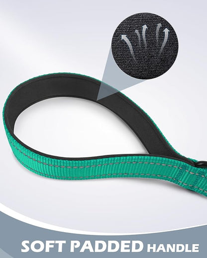 Joytale Strong Short Dog Leash 2FT, 1.2 Inch Wide, Heavy Duty, Padded Handle for Traffic Control, Reflective Leash for Medium and Large Dogs Walking Training, Teal
