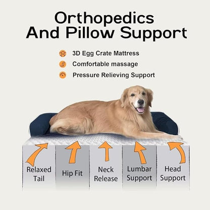 Large Dog Bed Orthopedic Washable | Beds Bolster Pet | XL Large Big Dogs | Memory Foam Couch Sofa | Waterproof with Removable Cover | Navy Blue Dog Bed