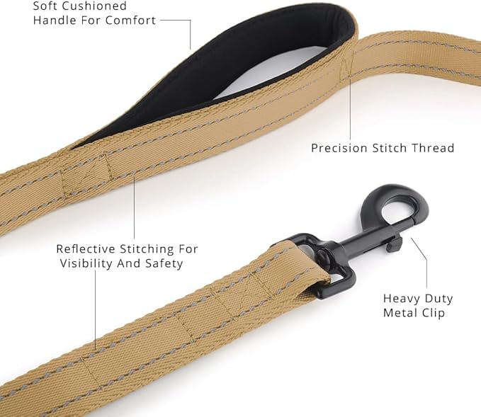 Plutus Pet Double Handle Dog Leash 4ft, Heavy Duty, Reflective Dual Handle Dog Leash for Safety Training, for Medium Large Dogs,2 Handle Leads(Brown)